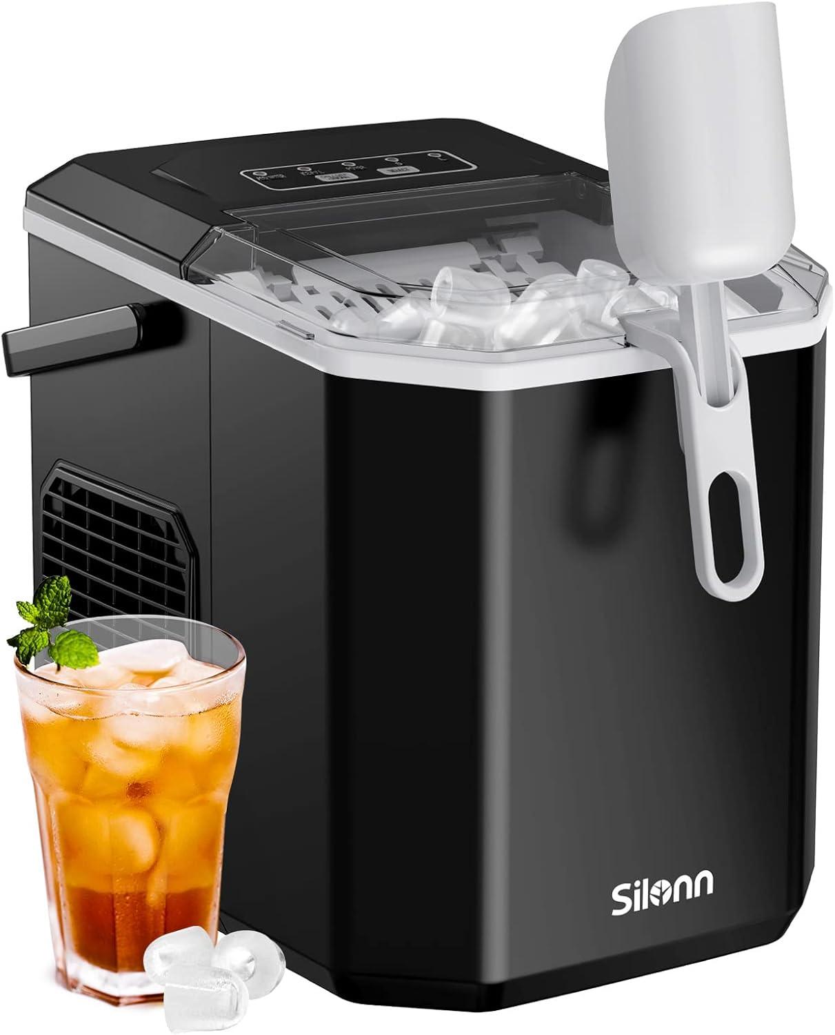 Silonn Black Portable Countertop Ice Maker with Handle and Scoop