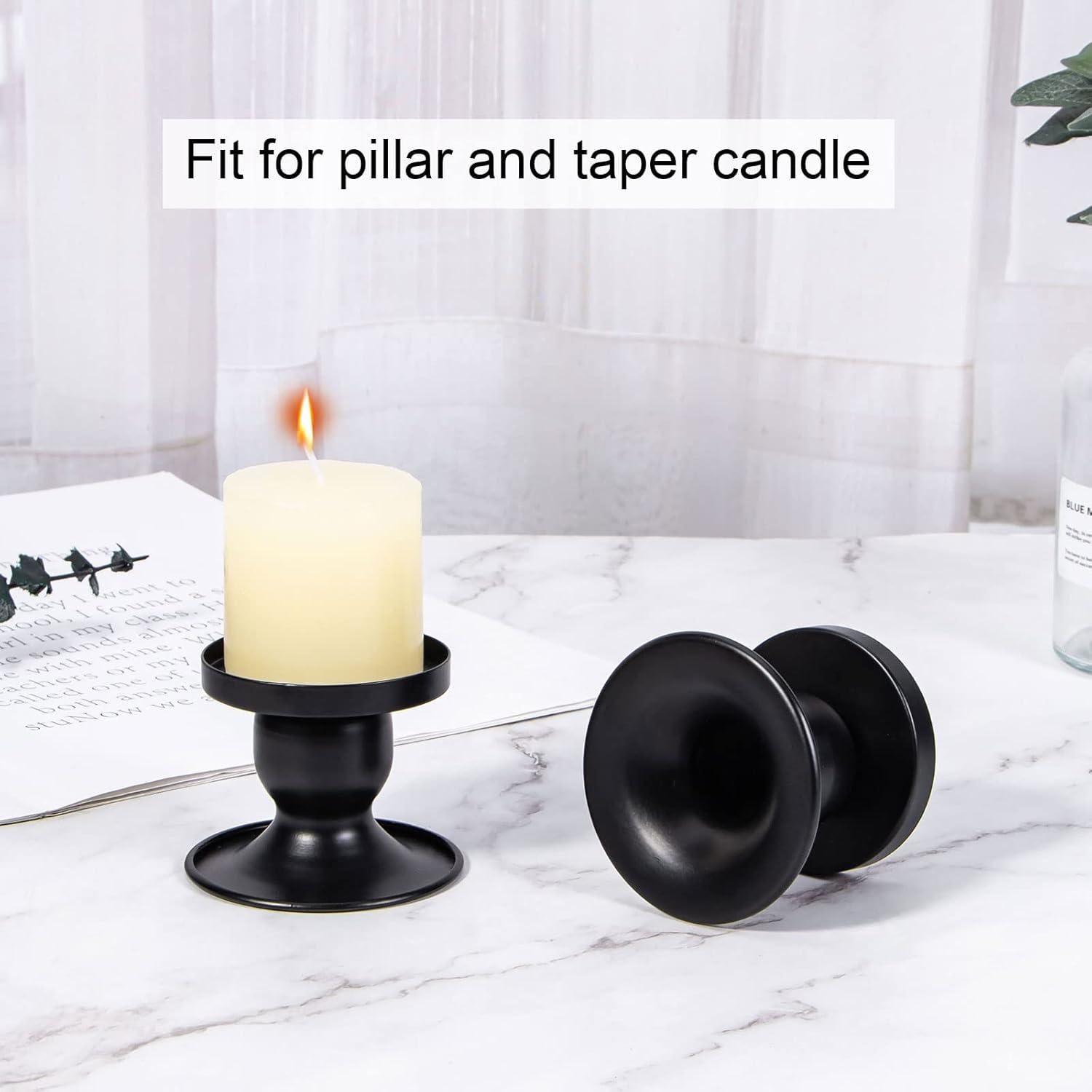 Home Decor Taper Candle Holder Set Of 2, Metal Candle Holders for Pillar Candles, Black Can