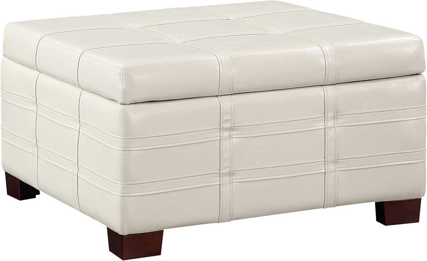 Detour Strap Square Storage Ottoman in Cream Faux Leather