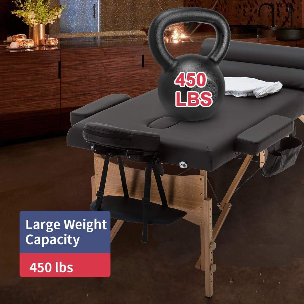 FDW Massage Table 73 Inch Heigh Adjustable 2 Fold Portable Massage Table W/Sheet Cradle Cover 2 Bolster Hanger Facial Salon Tattoo Bed (Black)