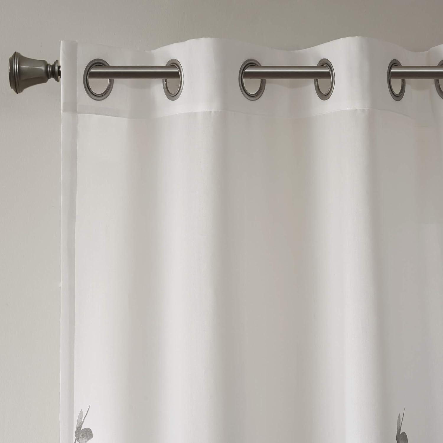 50"x84" Madison Park Sheer Rosalie Burnout Printed Curtain Panel Gray: Light Filtering, Floral, Modern, Indoor Use