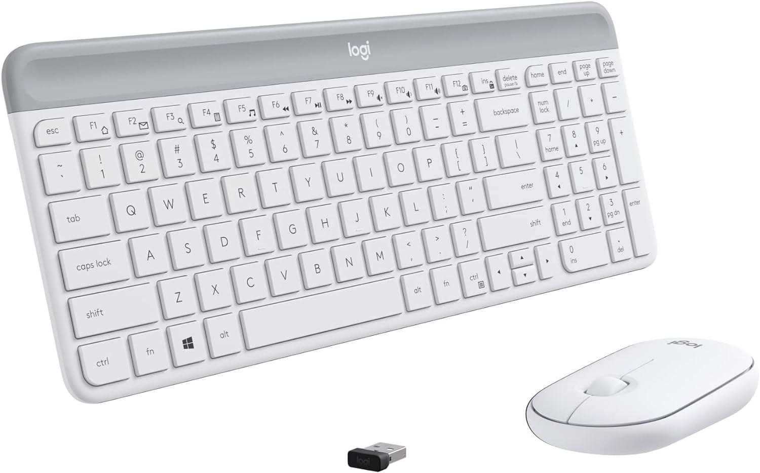 Logitech MK470 Slim Wireless Keyboard and Mouse Combo - Modern Compact Layout, Ultra Quiet, 2.4 GHz USB Receiver, Plug n' Play Connectivity, Compatible with Windows - Off White