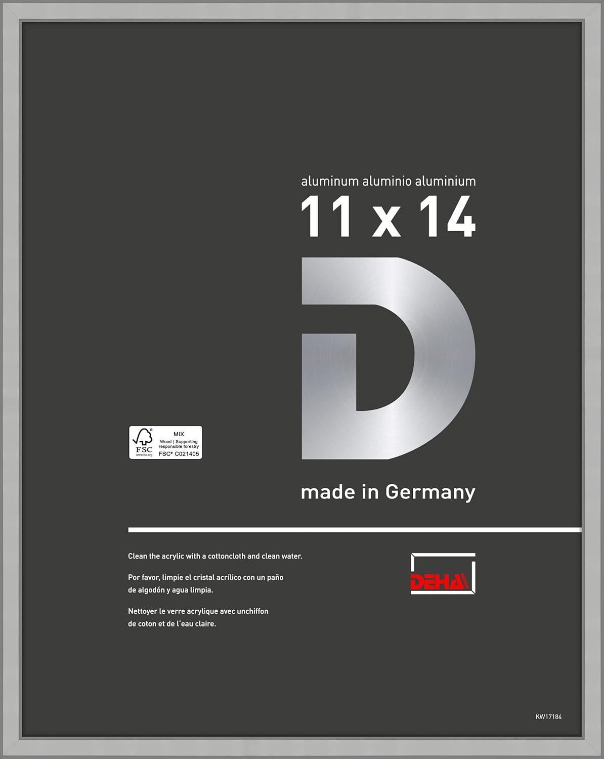 DEHA Design 11x14 Picture Frame Boston Frosted Silver Aluminum Metal Frame with Shatter Resistant Acrylic Glass Horizontal and Vertical format.