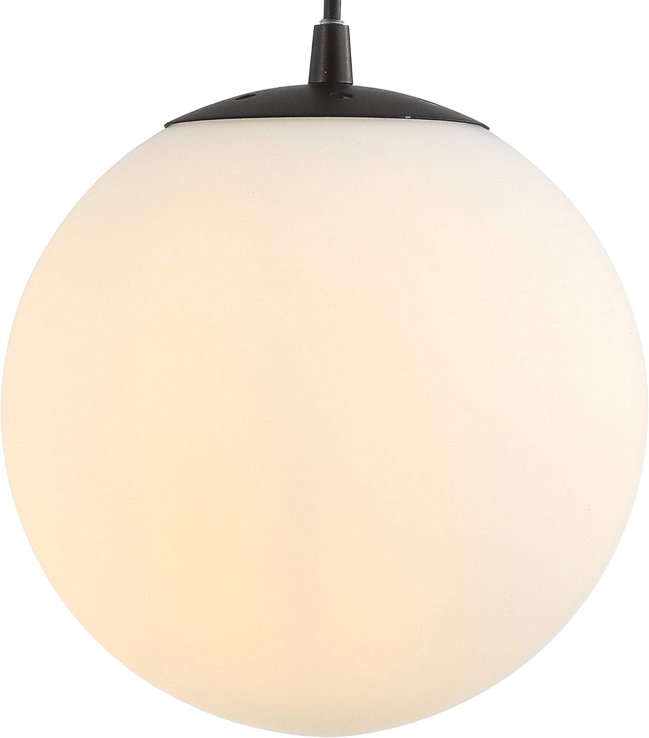 Bleecker 7.75" Metal/Glass Globe LED Pendant, White/Oil Rubbed Bronze