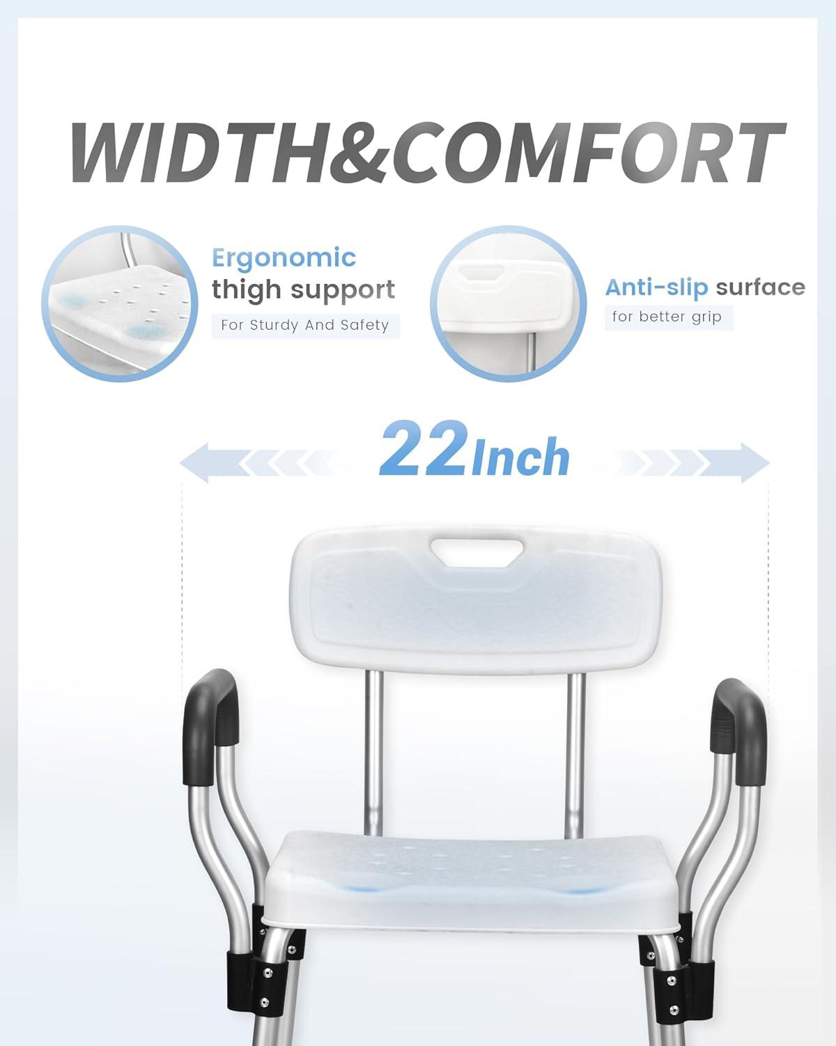 Sangohe Shower Chair for Inside Shower - Heavy Duty Shower Seat with Back - Height Adjustable Shower Chair for Bathtub with Arms for Handicap - FSA/HSA Eligible Shower Seats for Elderly, 796C