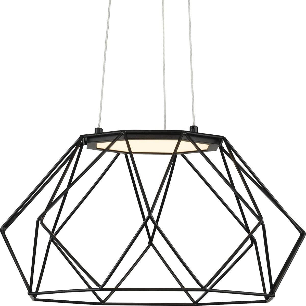 Progress Lighting Geodesic 1-Light LED Medium Pendant, Matte Black, Open Diamond-Patterned Frame, Steel