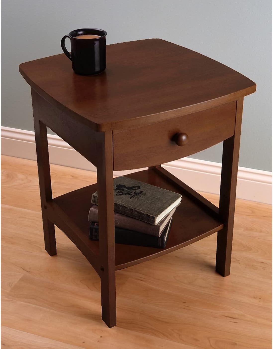 Winsome End Table Walnut: Hardwood Frame, MDF Top, Rectangular Side Table with Shelf & Drawer