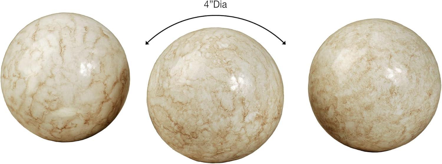 Ivory Beige Marbled Resin Decorative Orbs Set of Three