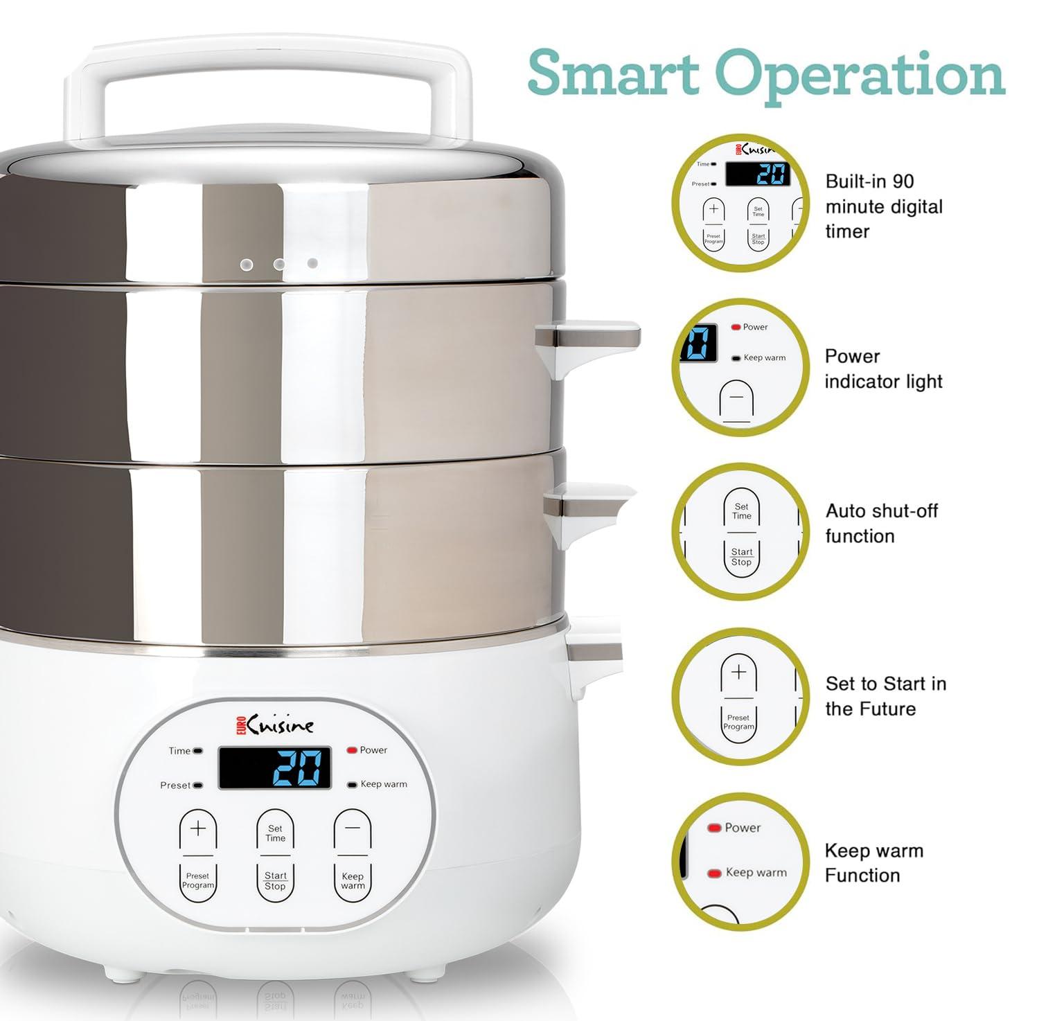 Stainless Steel 8.5 Qt Electric Food Steamer with LCD Display