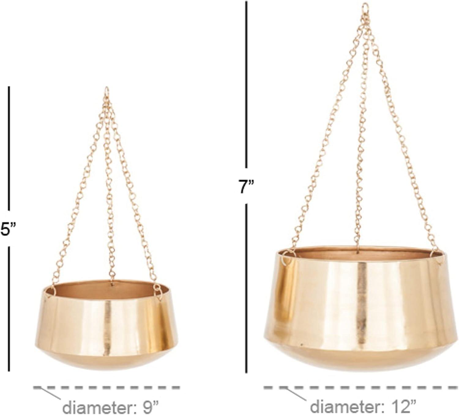 Gold Metal Indoor Outdoor Hanging Planters with Chains, Set of 2