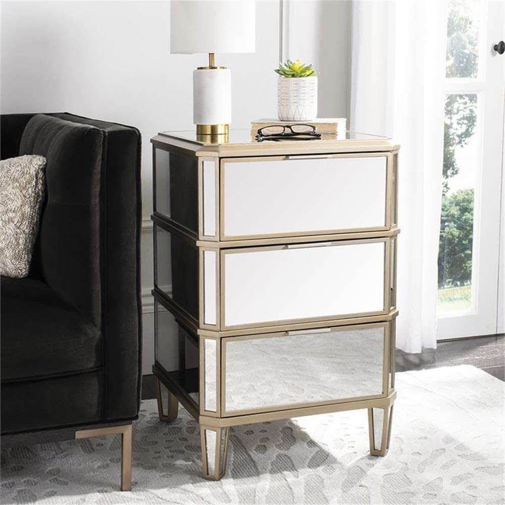 Giana 3 Drawer Mirrored Nightstand - Mirror - Safavieh.