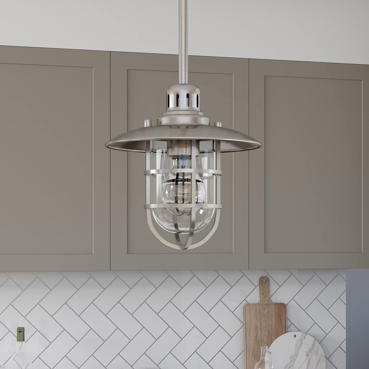 Coastal Brushed Nickel Globe Pendant Light with Glass Shade