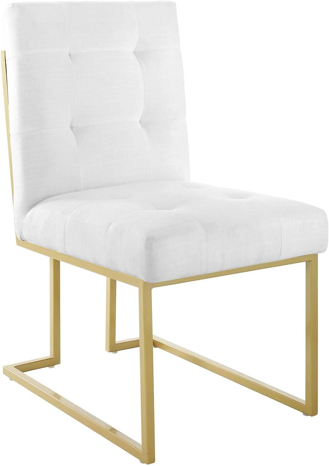 White Tufted Upholstered Dining Chair with Gold Stainless Steel Frame