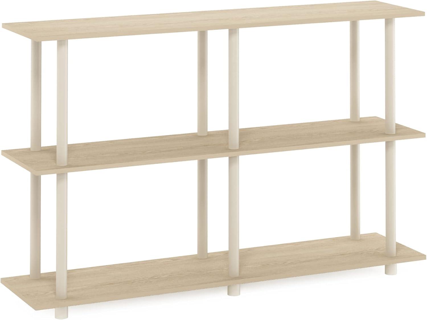 Furinno Turn-N-Tube No Tools 3-Tier Modern Rectangle Side Display Rack, Bauhaus Oak/Beige