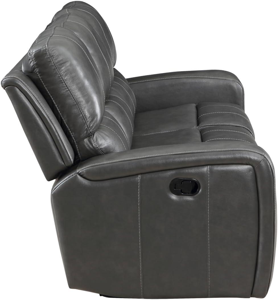 Dark Gray Leather Reclining Sofa with Track Arms