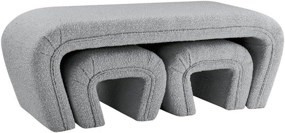 Odelia Contemporary Grey Boucle Nesting Bench Set