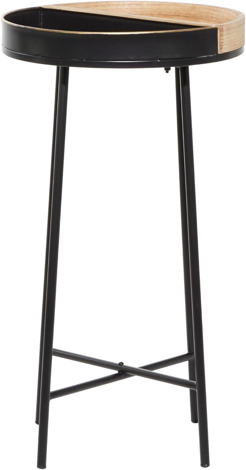Olivia & May Contemporary Metal and Wood Accent Table Medium Black: Round Side, No Assembly Required