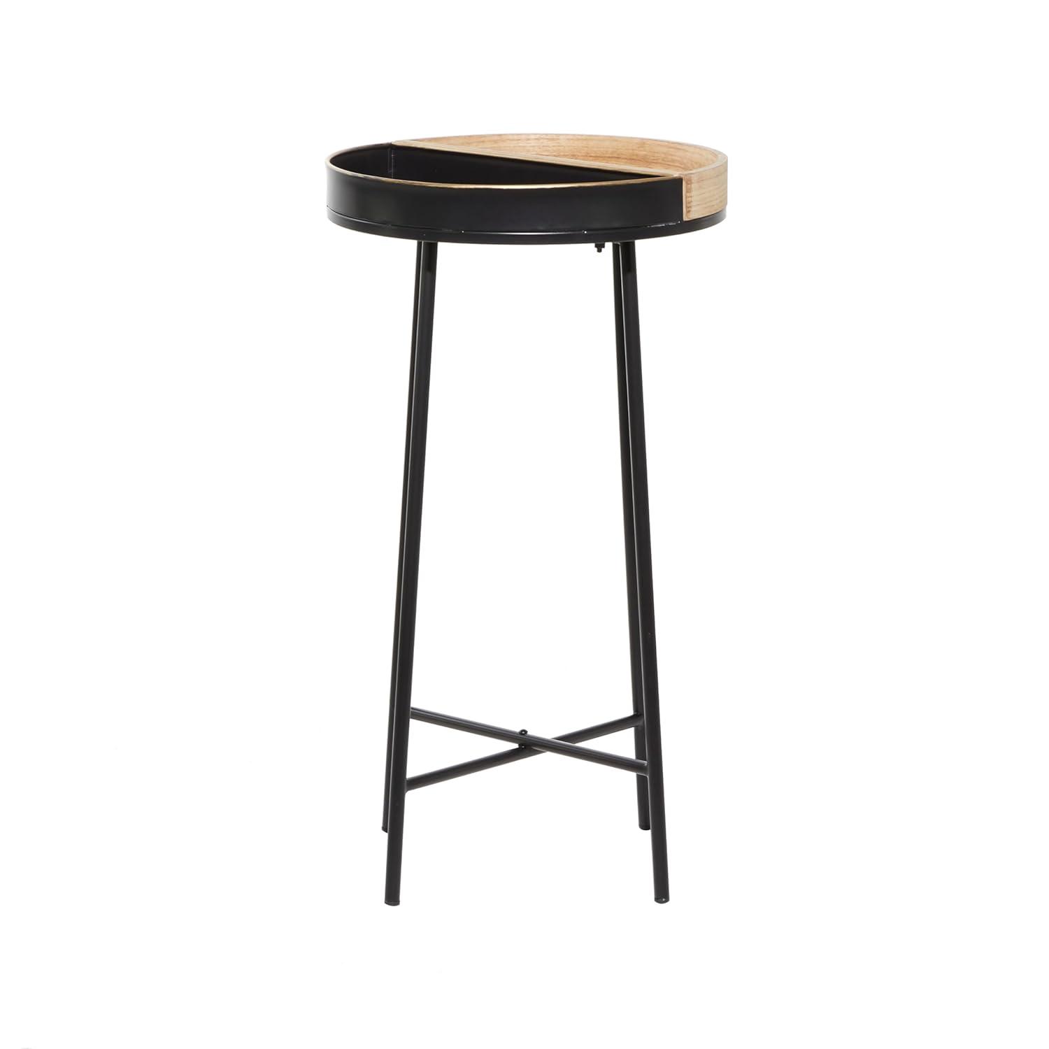 Olivia & May Contemporary Metal and Wood Accent Table Medium Black: Round Side, No Assembly Required