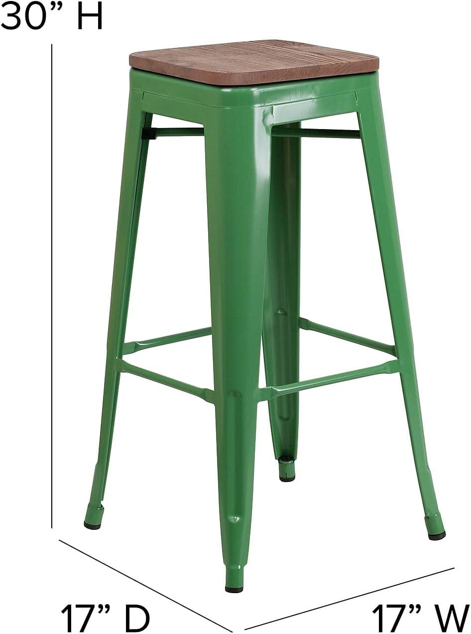 Flash Furniture Margherite 30" High Backless Metal Barstool with Square Wood Seat