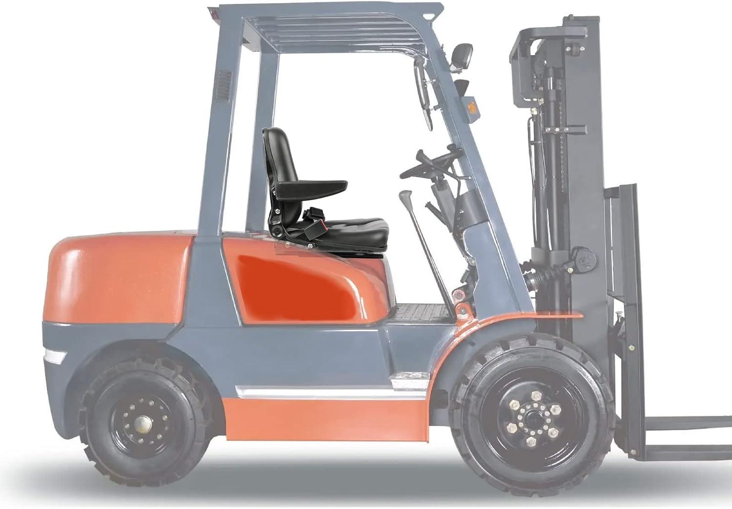 Black Adjustable PVC Forklift and Tractor Seat with Armrests