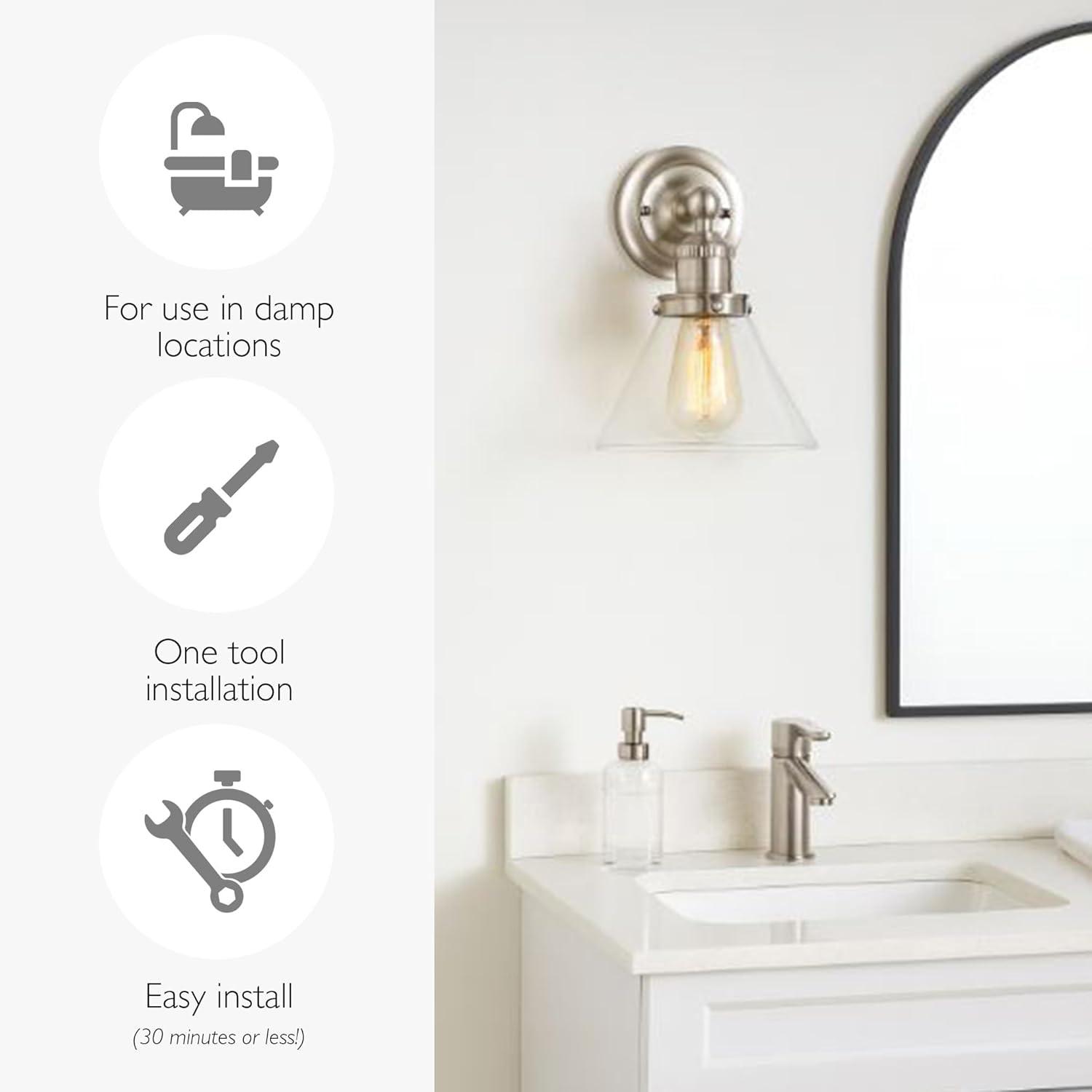 Design House 589028-SN Augustin Transitional 1-Light Indoor Dimmable Wall Light Fixture with Clear Seedy Glass Shade for Kitchen Hallway Bedroom Bathroom, Satin Nickel