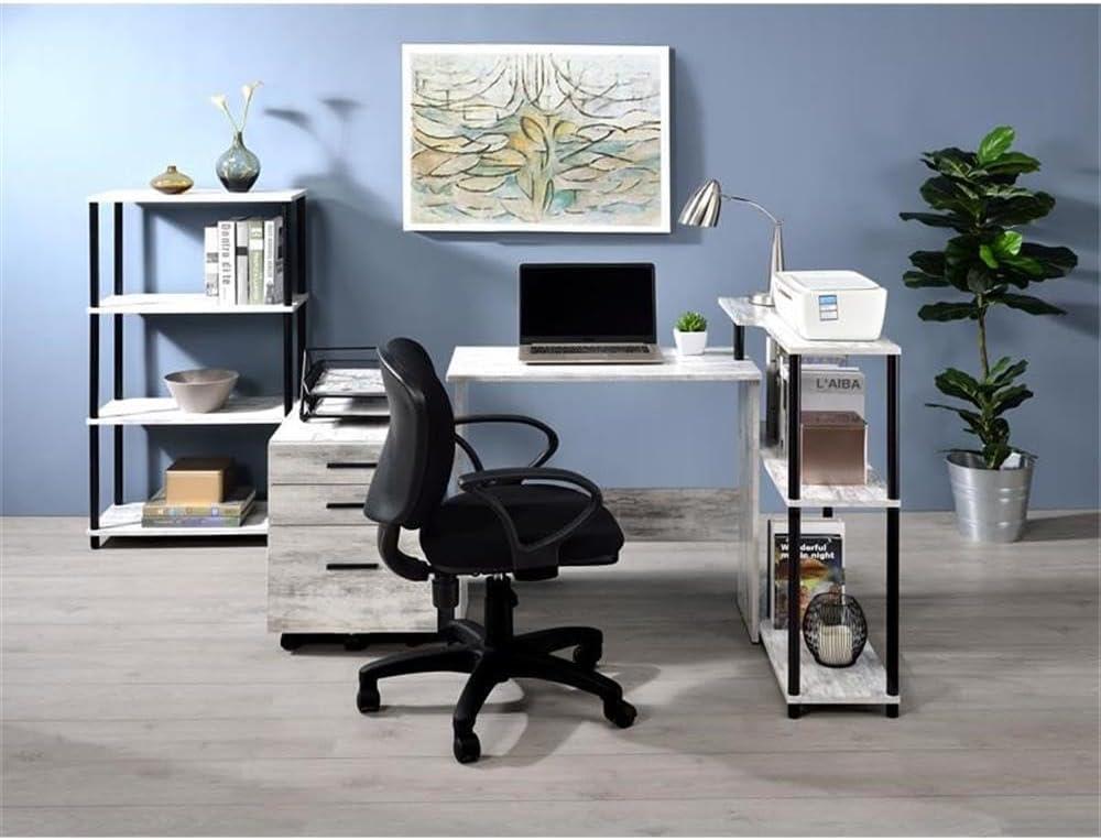 Ievi Writing Desk Weathered White/Black - Acme Furniture: Metal Frame, Open Shelf Storage, Space-Saving Design