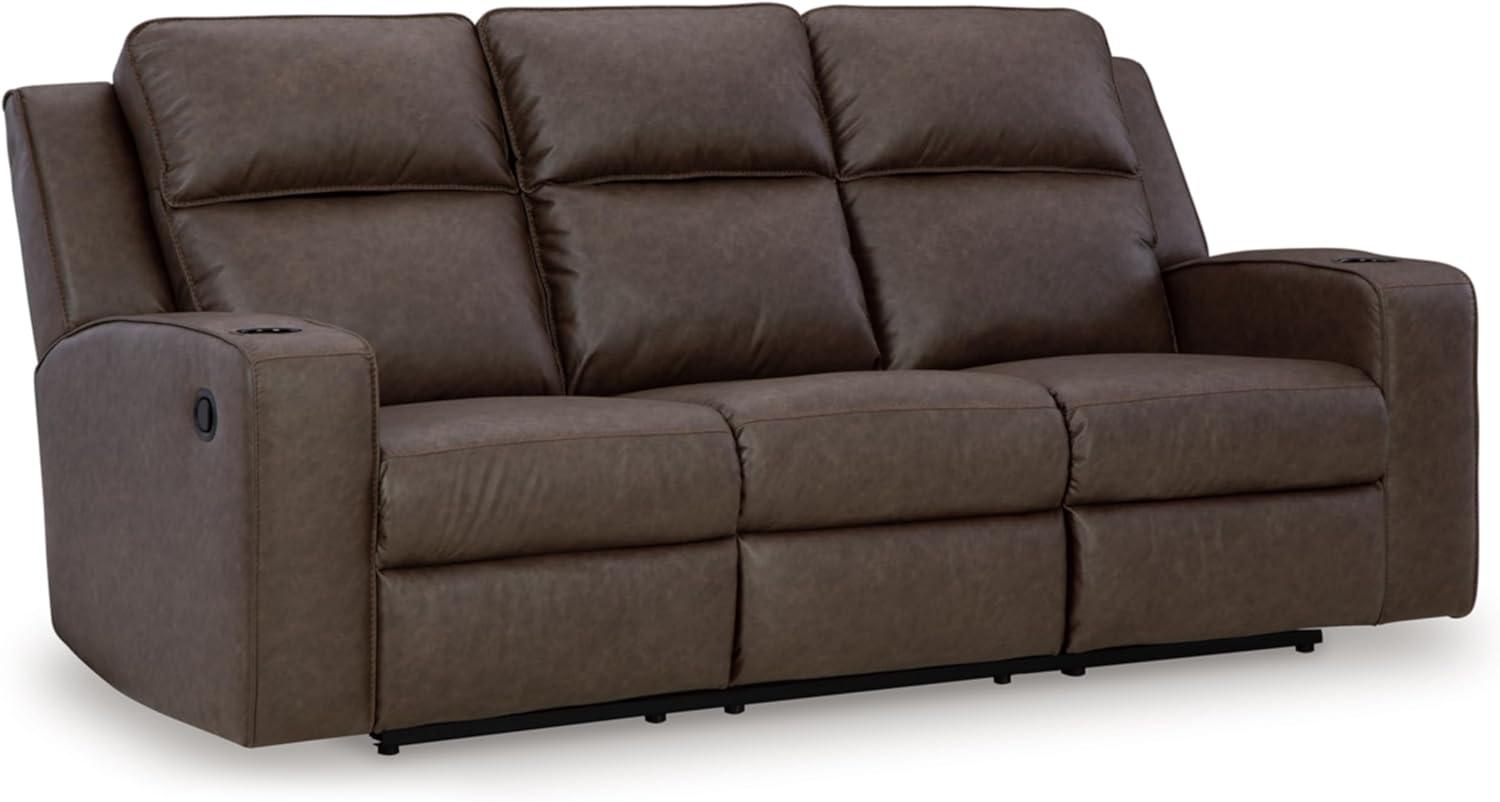 Umber Faux Leather Manual Reclining Sofa with Cup Holders