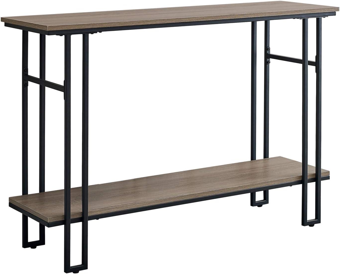 Contemporary Taupe Wood and Black Metal Console Table with Storage