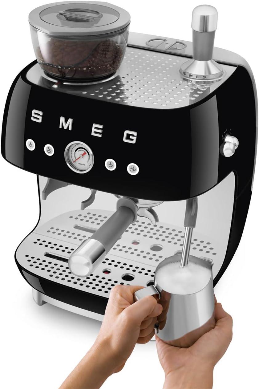 SMEG Black Semi-Automatic Coffee and Espresso Machine with Milk Frother
