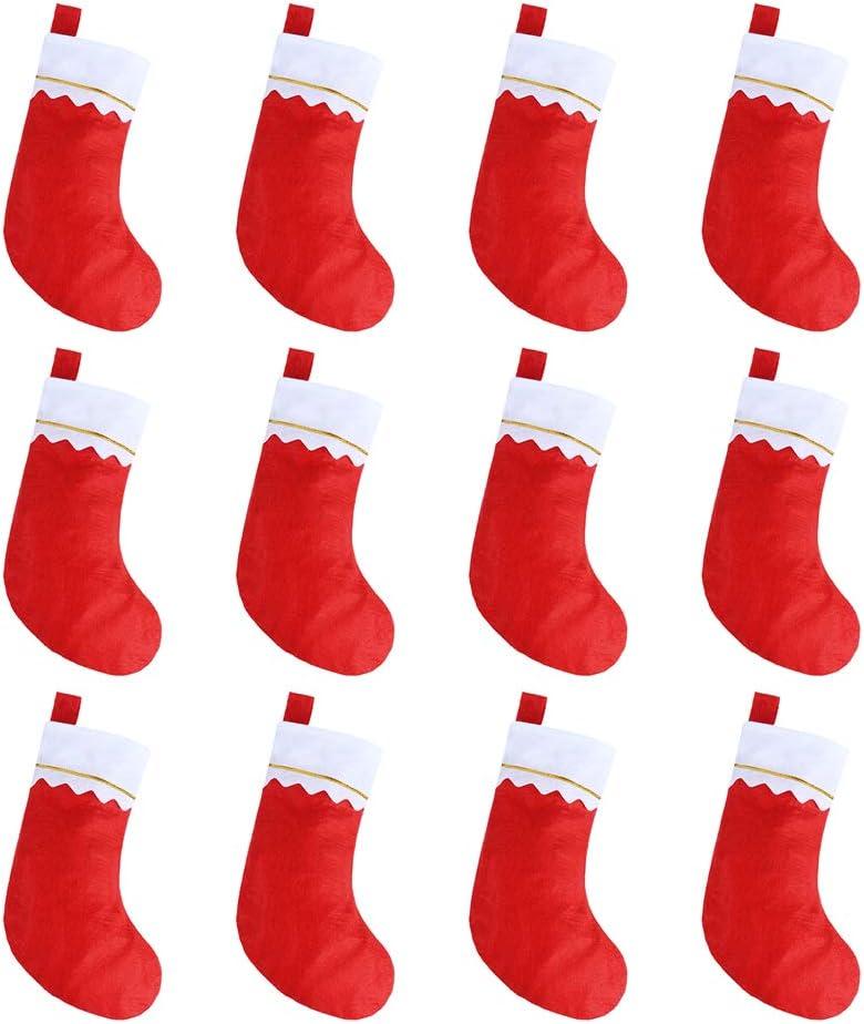 Kaireo 12 Pairs Christmas Stockings 15 Inches Red and White, Hangs Made of Non-woven Fabric for Family Christmas Holiday Decorations