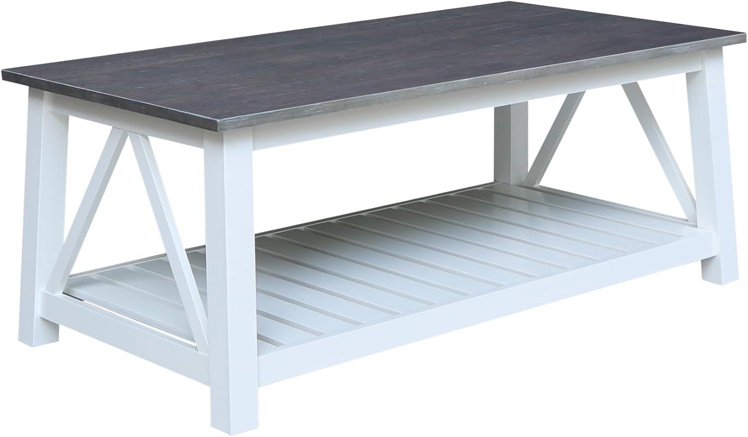 Surrey White and Heather Gray Solid Wood Rectangular Coffee Table