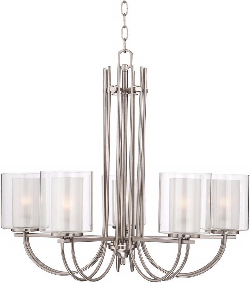 Possini Euro Design Melody Brushed Nickel Pendant Chandelier 26 3/4" Wide Modern Clear Outer Frosted Inner Glass 5-Light Fixture for Dining Room House