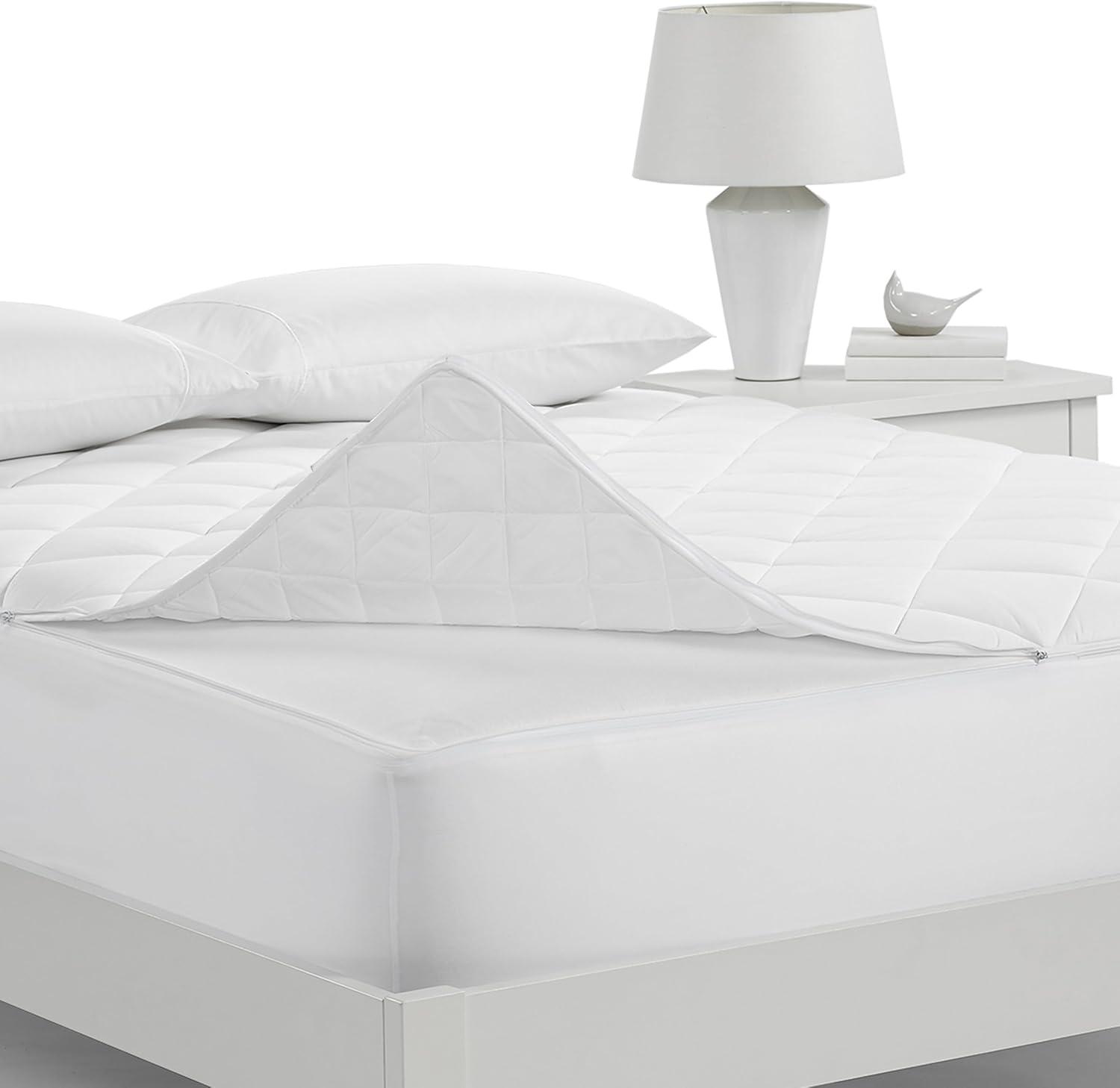 Twin White Cotton Sateen Sweat-Wicking Mattress Topper