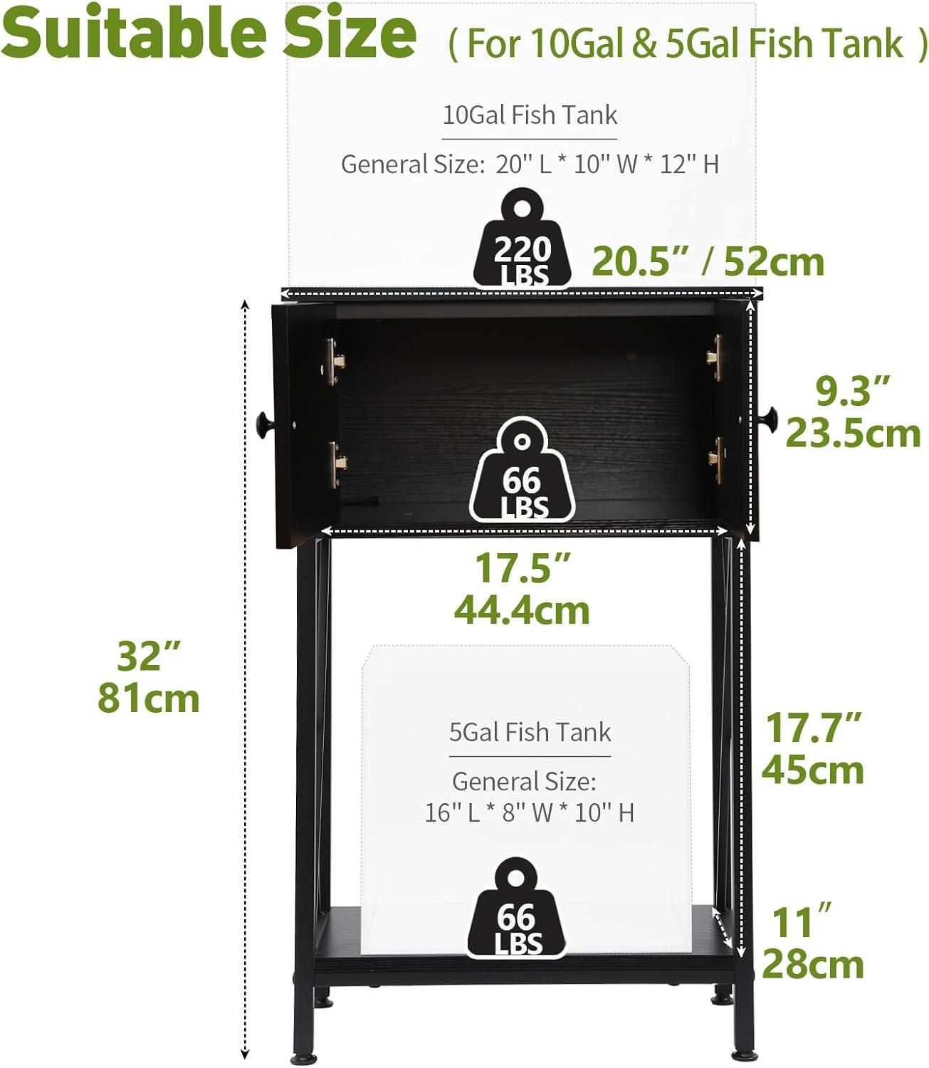 Black Metal 3-Tier Fish Tank Stand with Storage Shelf