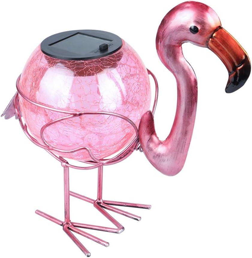 Pink Flamingo Crackle Glass Solar Tabletop Lantern