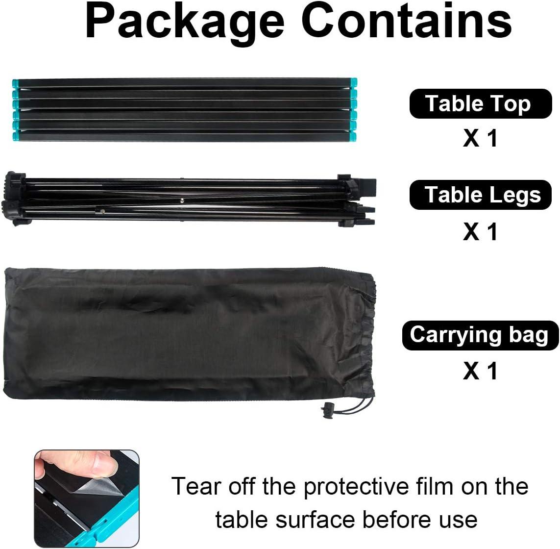 Camping Table Portable Folding Camping Side Tables Aluminum Table Top with Carrying Bag, Waterproof Fold Up Lightweight Table for Picnic Camp Beach Outdoor BBQ Cooking, Travel Beach Tables Black