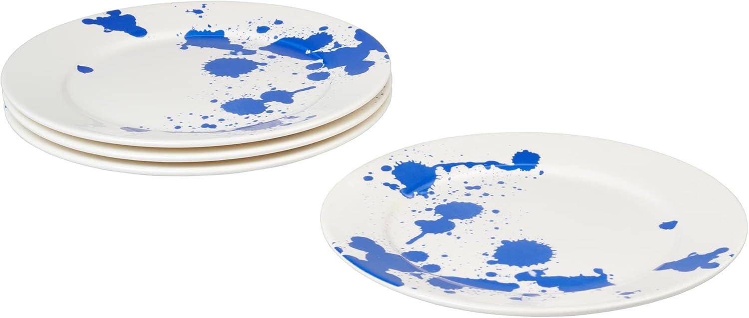 Servappetit Set of 4, 11" Dinner Plates, White With Splash of Blue, Oven, Microwave & Dishwasher Safe