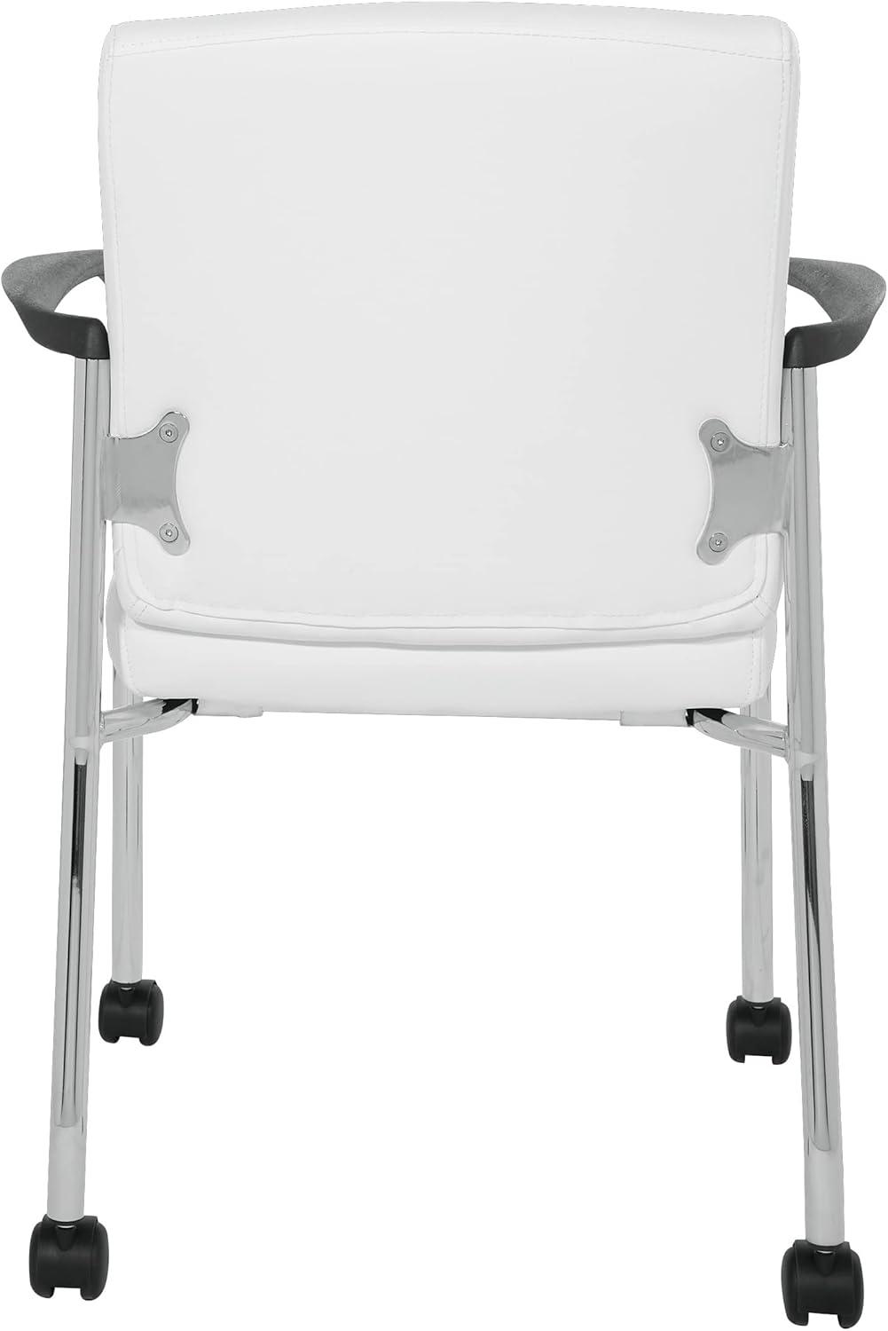 Guest Chair in White Faux Leather with Chrome Frame