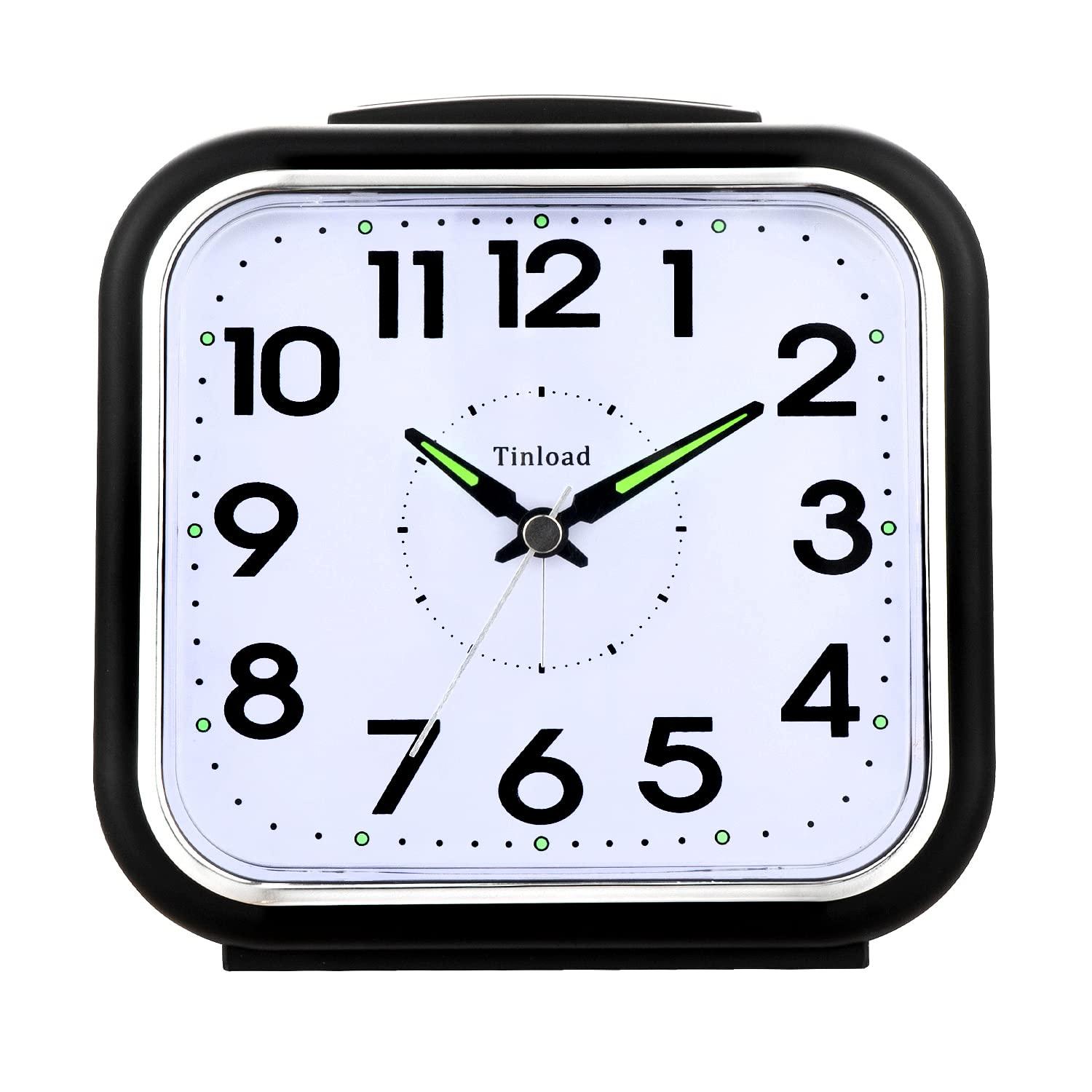 5.5" Silent Analog Alarm Clock Non Ticking, Gentle Wake, Beep Sounds, Increasing Volume, Battery Operated Snooze and Light Functions, Easy Set, Black (Best for Elder)