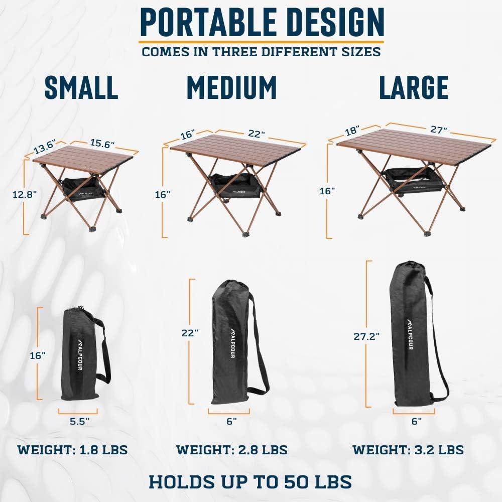 Alpcour Compact Folding Camping Table - Lightweight Aluminum Portable Side Table - Medium