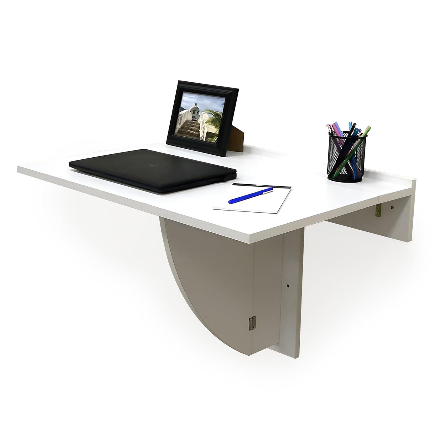 30" x 21.5" Wall Mounted Folding Table and Computer Desk White - InPlace: Fold Down Wall Desk, Kids Foldable Table