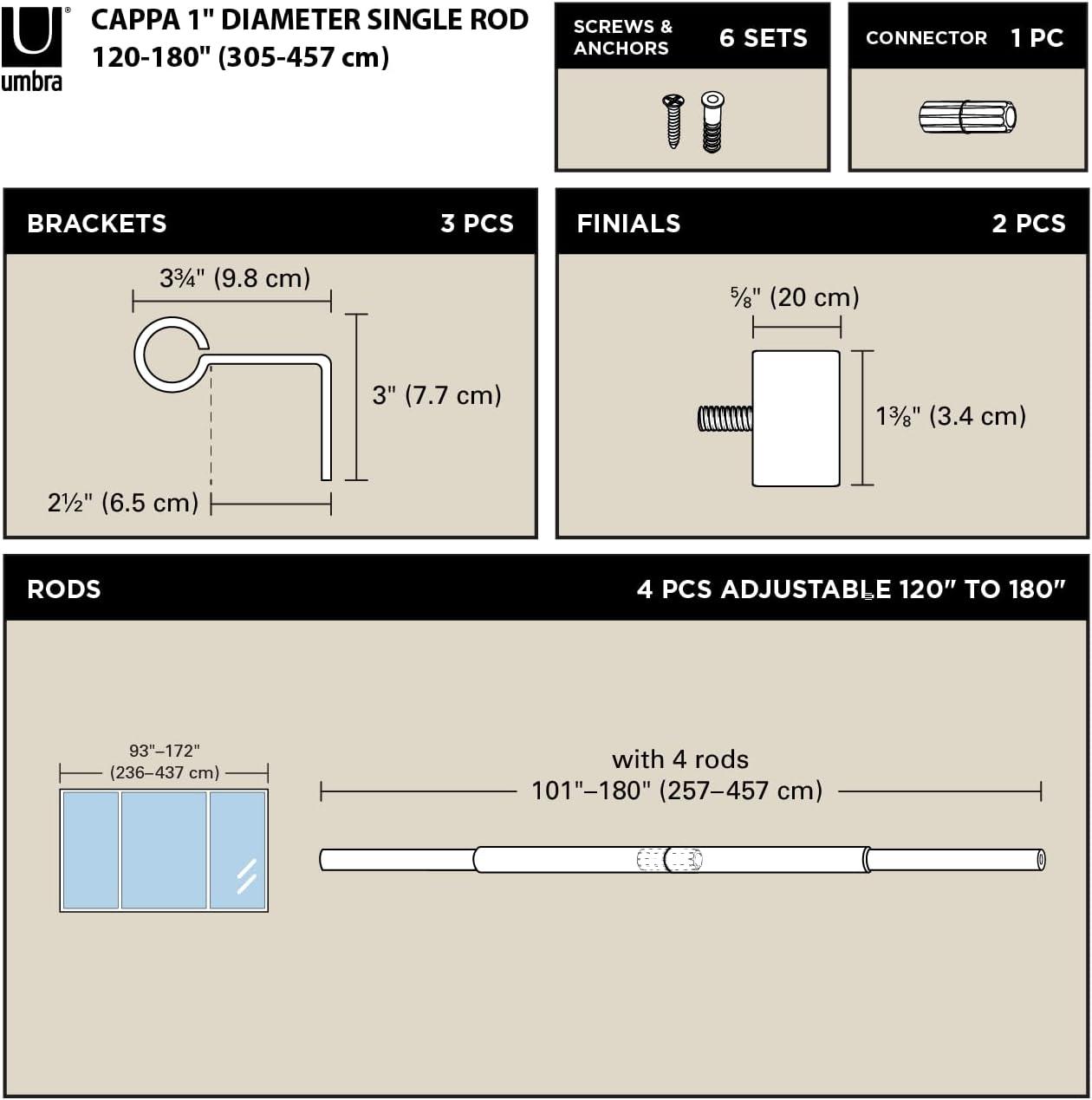 Gold Adjustable Single Curtain Rod with Finials and Brackets