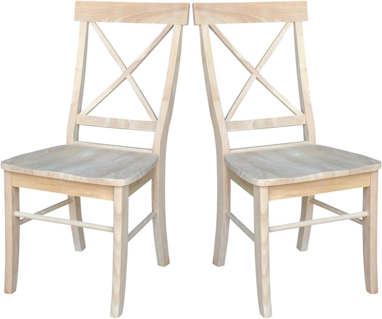 Set of 2 White Cross Back Solid Wood Dining Chairs