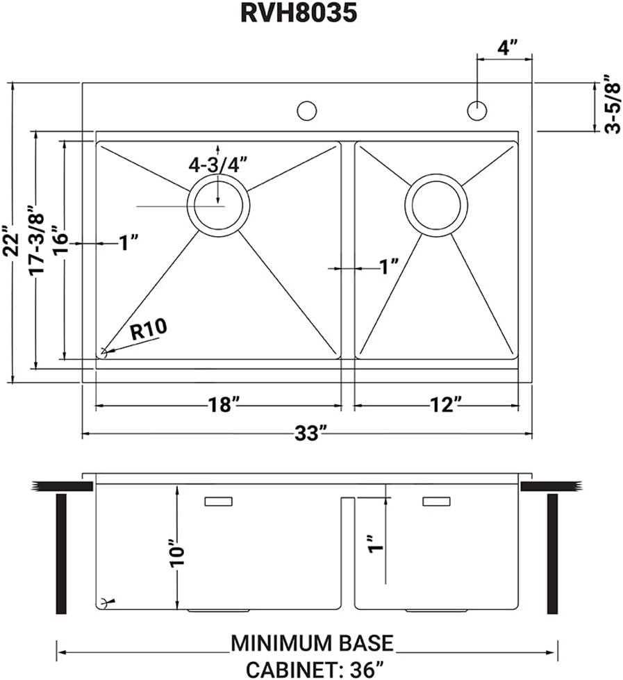 Ruvati 33 x 22 inch Workstation 60/40 Topmount Rounded Corners Stainless Steel Kitchen Sink