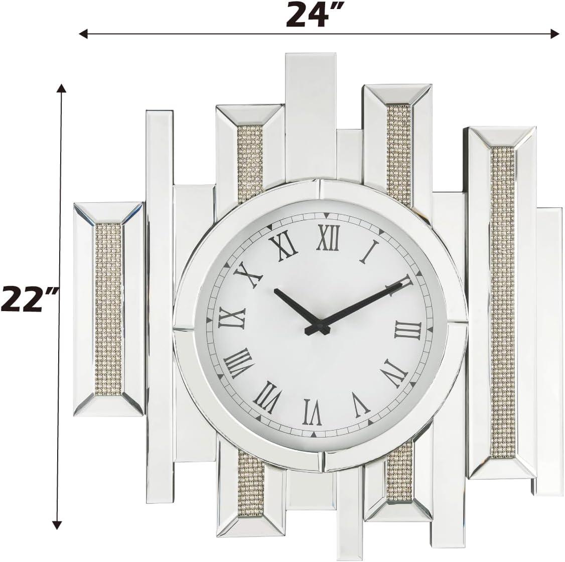 Lavina Mirrored Wall Clock with Faux Diamonds and Roman Numerals