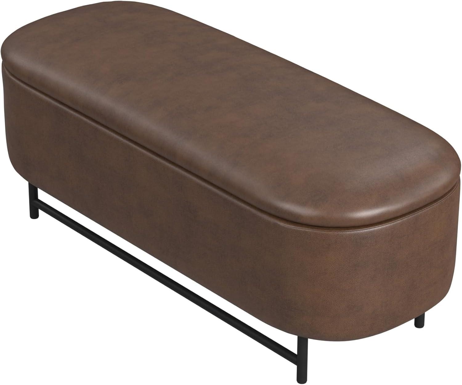 Homepop Ellipse Storage Bench With Metal Legs - Brown