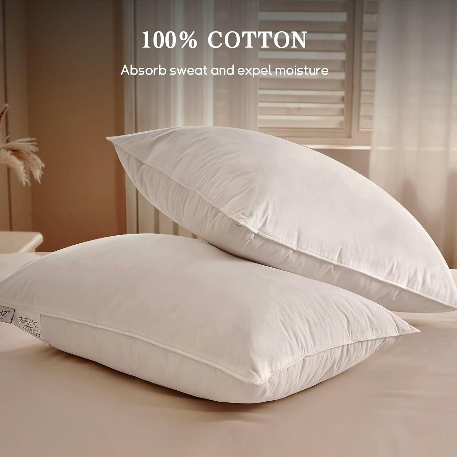 Peace Nest 2 Pack Feather Down Bed Pillows with Cotton Cover, Standard