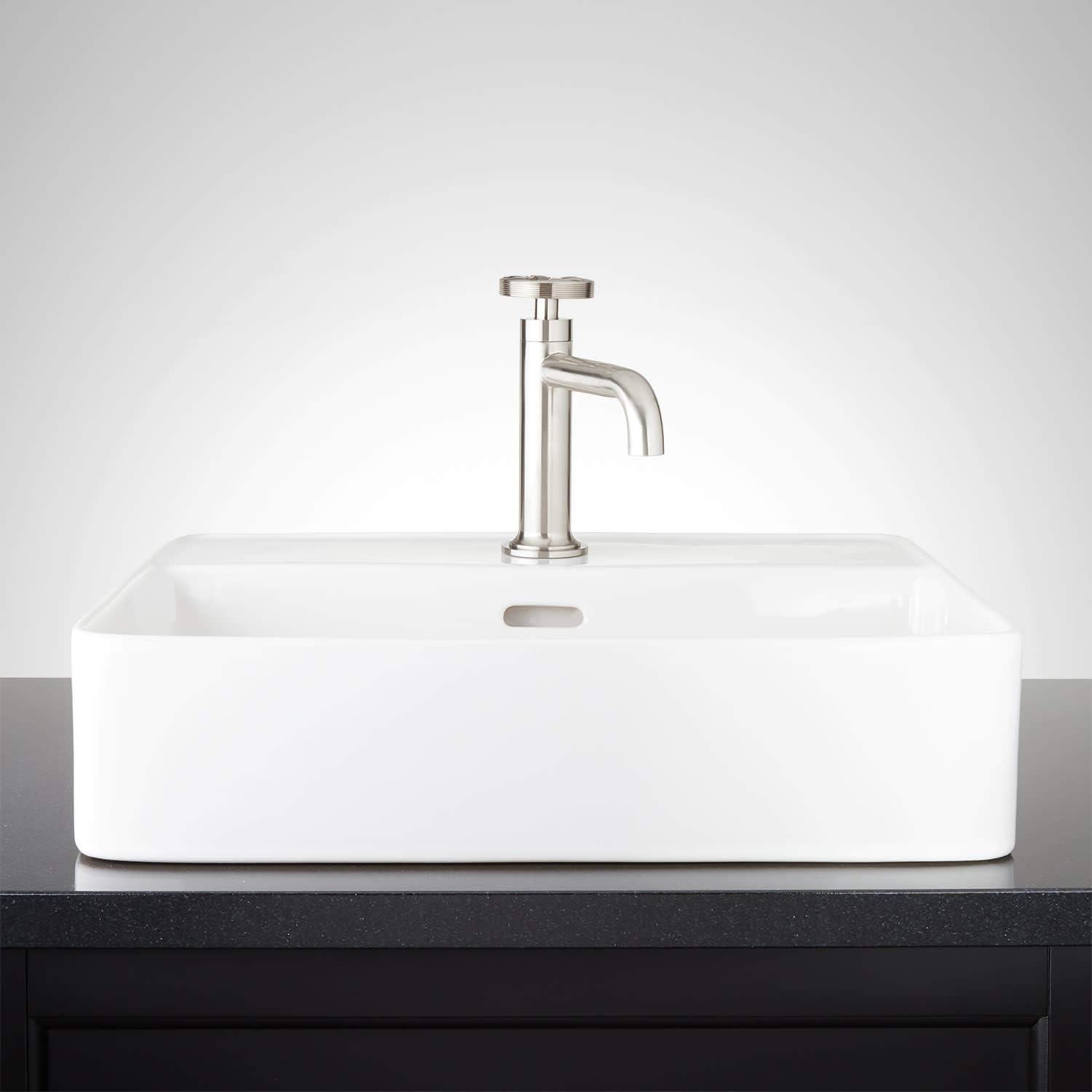 Hibiscus White Ceramic Rectangular Vessel Sink with Single Hole