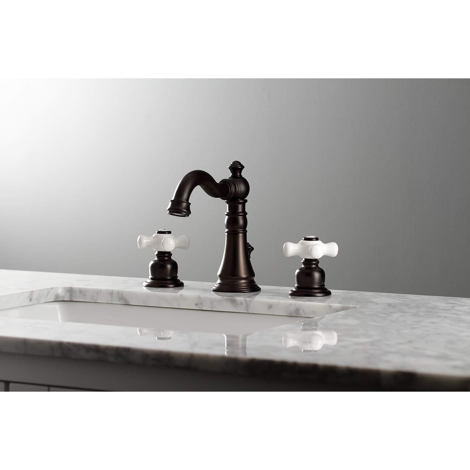 Kingston Brass FSC1975PX Kingston Brass American Classic Two-Handle 3-Hole Deck Mount Widespread Bathroom Faucet with Pop-Up Drain