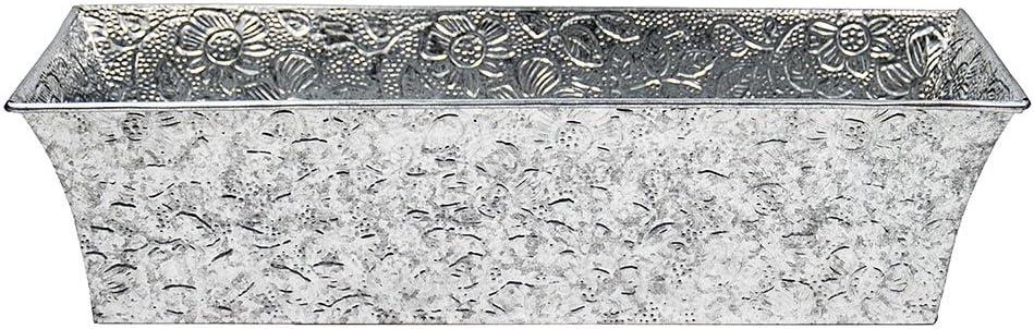 Rectangular Embossed Floral Pattern Planter Box - ACHLA Designs: Galvanized Steel, Drain Holes, Wall-Mountable